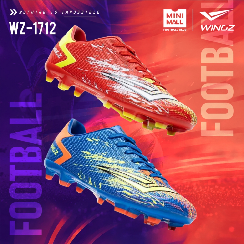 รองเท้าสตั๊ด WINGZ รุ่น WZ-1712 รองเท้าฟุตบอล หนัง PU น้ำหนักเบา ชุดพื้น FG เล่นได้ทั้งหญ้าจริงและหญ้าเทียม