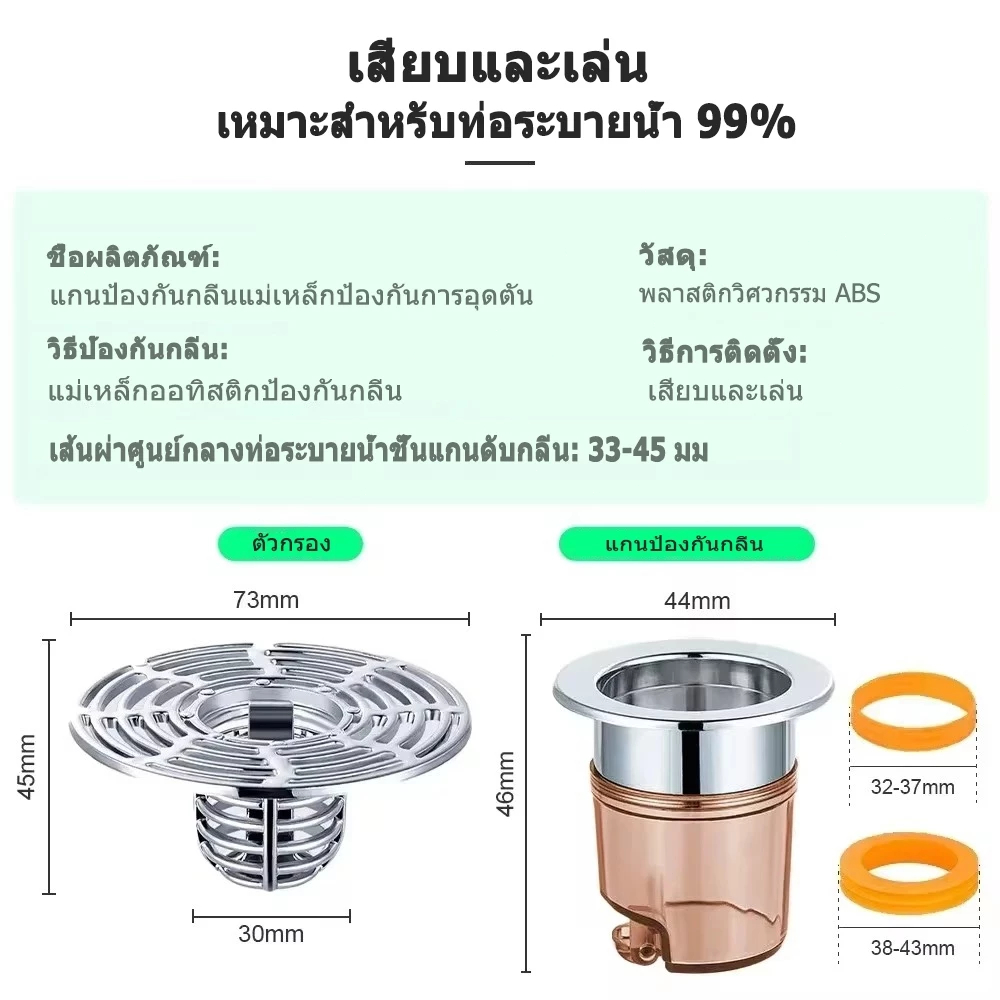 ตะแกรงกันกลิ่น กันกลิ่นท่อระบายน้ำ ป้องกันเศษผม หรือวัตถุแปลกปลอมไหลเข้าสู่ท่อระบายน้ำ ฝักบัว ที่กรองท่อระบายน้ําห้องครั