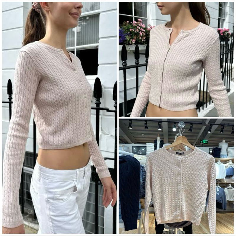 BrandyMelville🇺🇸💯แท้ใหม่✨พร้อมส่ง📍Zoe Cable Knit Cardigan เสื้อคาร์ดิแกนสีเบจนู้ด เสื้อแขนยาว รุ่นฮิ