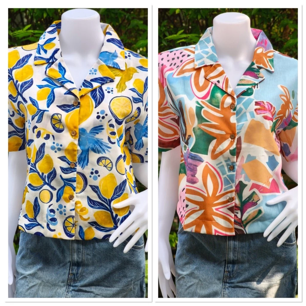 เสื้อเชิ้ตฮาวายผู้หญิง Tissara Boutique แขนสั้น ลายดอก ผ้าลินิน