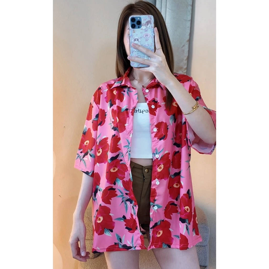 เสื้อเชิ้ตฮาวายผู้หญิง ลายดอกไม้ แขนสั้น thumbnail 10