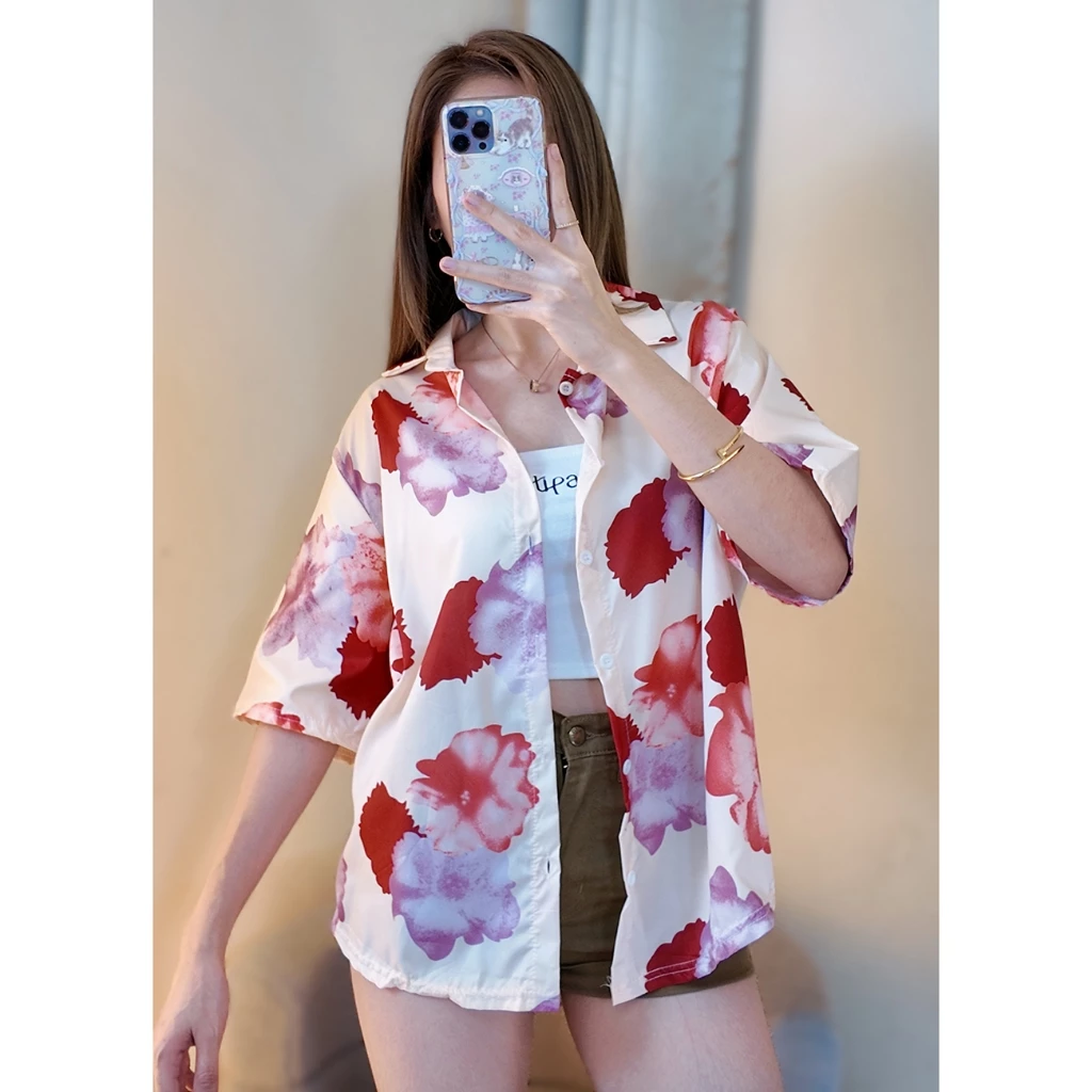 Hawaii เสื้อเชิ้ต ปกฮาวาย แขนสั้น ลายดอก ผ้าไหมอิตาลี thumbnail 4