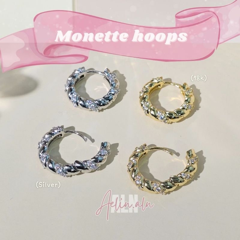 Monette hoop - Aelin.aln ต่างหูห่วง โมเน็ท twist สุดชิค สวยปัง ประดับพลอย มี3สี สาวแพ้ง่ายใส่ได้ค่ะ Rhodium plated#H7-01