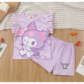 BB080 ชุดเด็ก ชุดแขนสั้นเด็ก ผ้านิ่มเด้ง เสื้อแขนสั้นพิมพ์ลายการ์ตูนน่ารัก แขนปีกนก