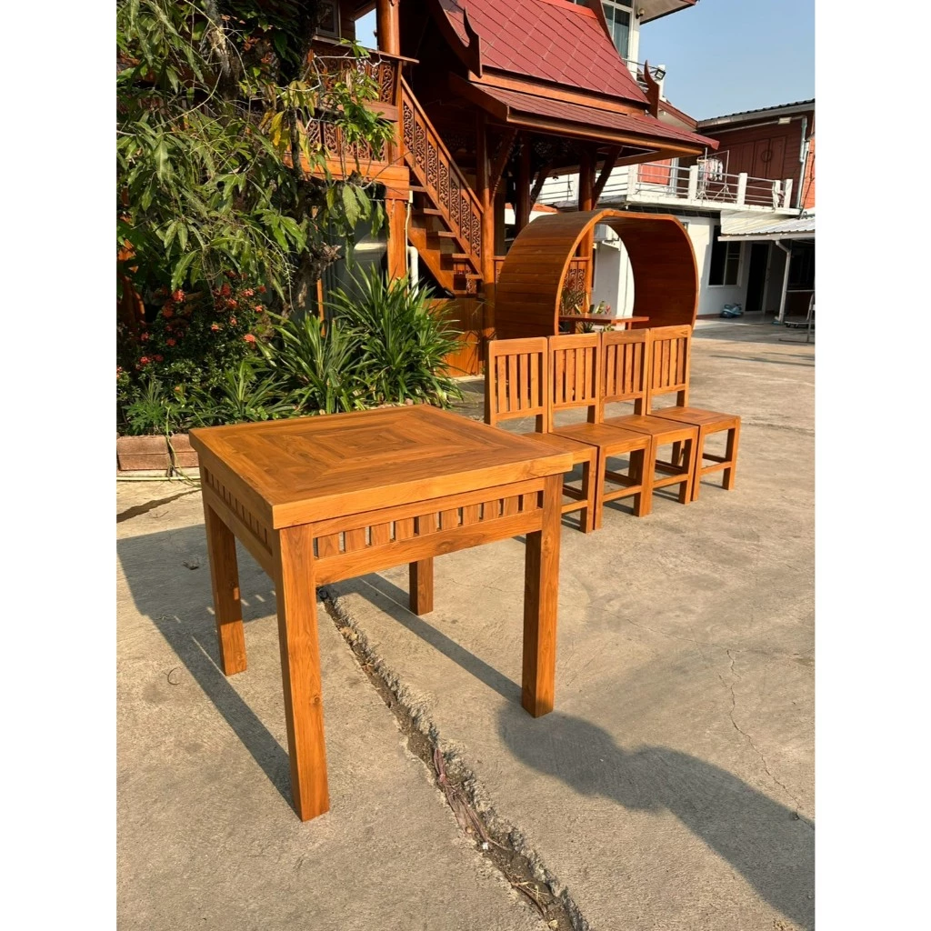 ชุดโต๊ะอาหารไม้สัก 4 ที่นั่ง 80x80x80 ซม. เฟอร์นิเจอร์ไม้สัก งานผลิตเอง (พร้อมยกติดตั้งฟรี ส่งฟรียกเว้นภาคใต้) TE-137 thumbnail 6