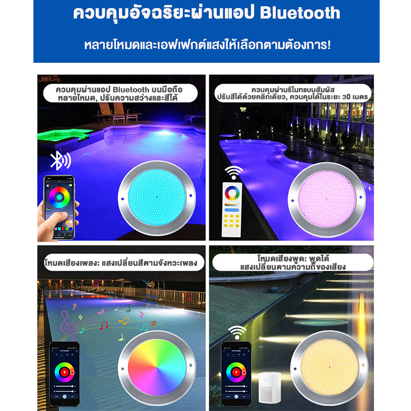 Pool Light โคมไฟสระว่ายน้ำสแตนเลสบางพิเศษ โคมไฟกันน้ำได้โคมไฟสระว่ายน้ำใต้น้ำไฟ LED กันน้ำ12W/18W RGB - รูปที่ 2