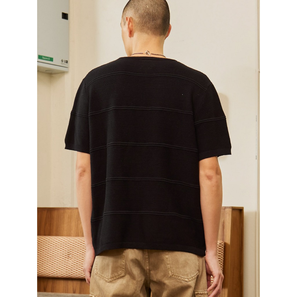 knitCircle - SEAM Oversized knit tee (3 สี) Men's collection เสื้อยืดไหมพรมแขนสั้น ทรงโอเวอร์ไซส์ สวมหัว ลายทอนูนแนวนอน - รูปที่ 4