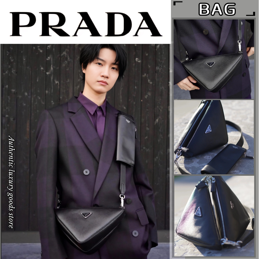 🔊ปราด้า  Prada   กระเป๋าสะพายหนังและหนัง Saffiano/กระเป๋าผู้ชาย