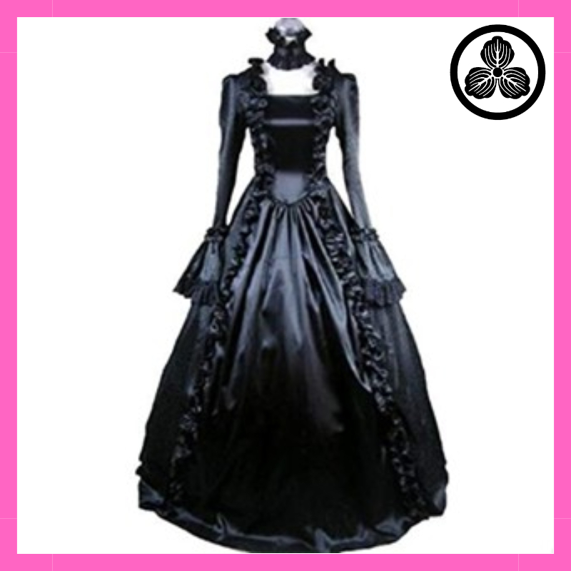 Gothic Lolita Long Sleeve Dress with Petticoat for Stage Performances and Cosplay - Black