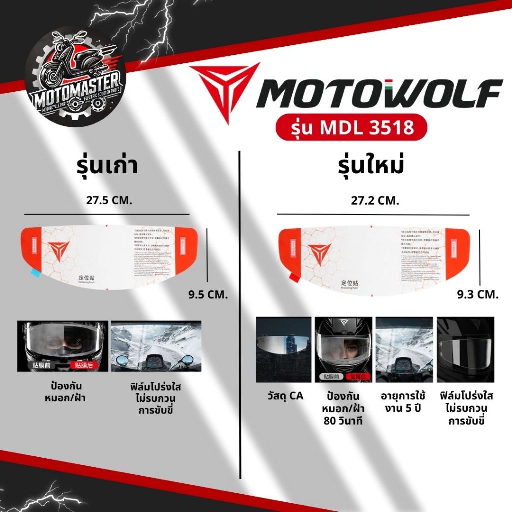 MOTOWOLF MDL P1 ฟิล์มกันฝ้าติดหมวกกันน็อค ของแท้ สำหรับขี่รถจักรยานยนต์ ANTI FOG Full face Helmet ราคา ถูกที่สุด ดีลบีเคเค แกลเลอรีภาพที่ 6