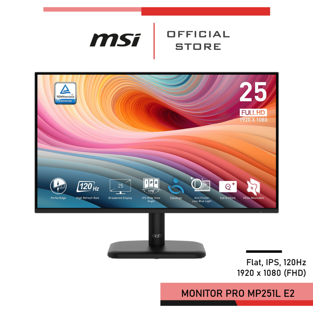 MSI PRO MP251L E2 Monitor จอคอมพิวเตอร์ สีดำ 24.5" 1920 x 1080 (FHD) IPS 120HZ
