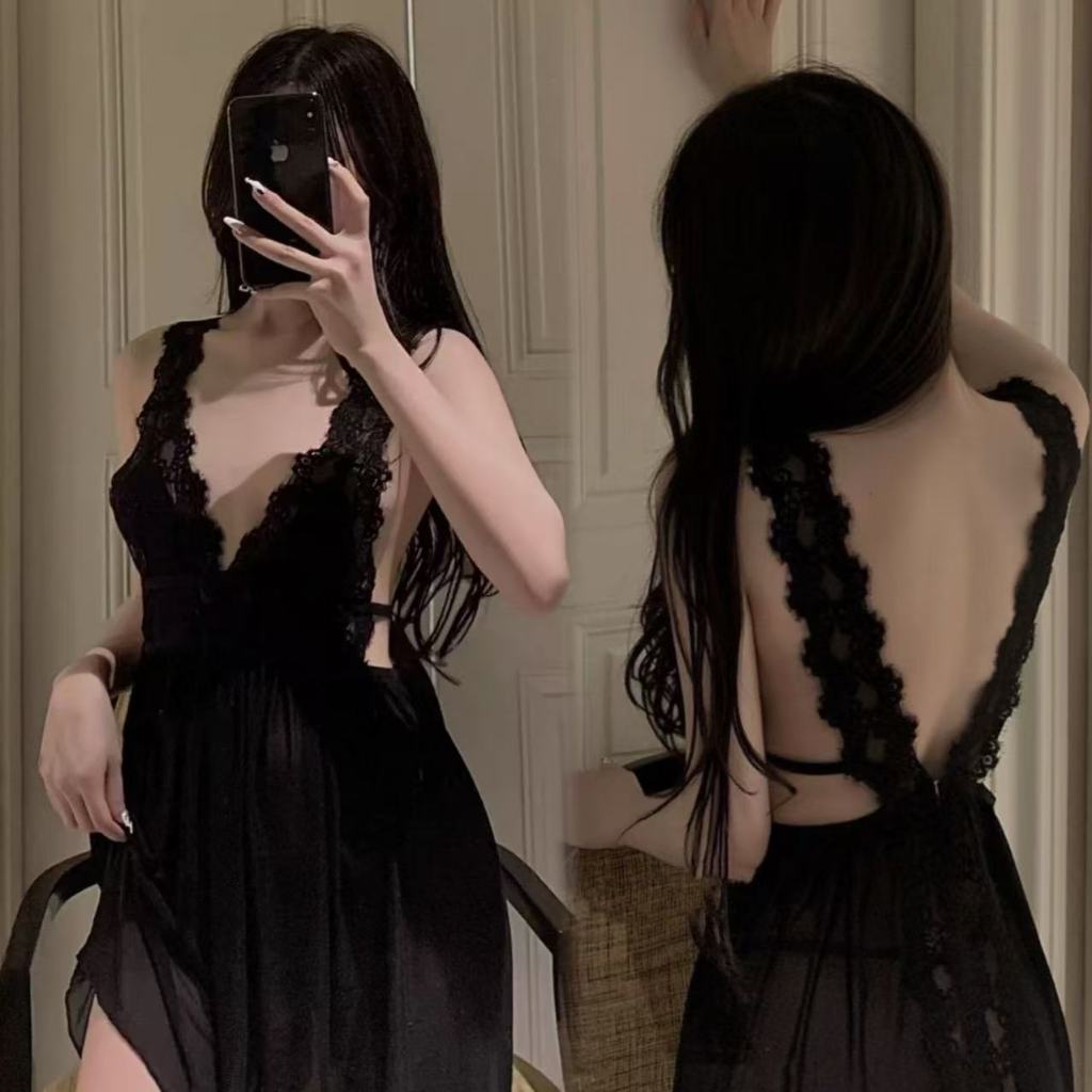 ✨เดรสลูกไม้เซ็กซี่ ชุดนอนลูกไม้ ผ้านุ่ม ระบายอากาศได้ดี สายสะพายไหล่ปรับได้ ยืดหยุ่นได้QQ81