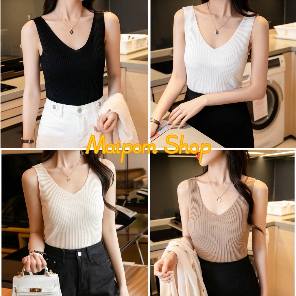 ไหมพรมช้อป จัดส่งรวดเร็ว เสื้อกล้ามไหมพรมคอวี ใส่สบาย ผ้าไม่หนา Free Size