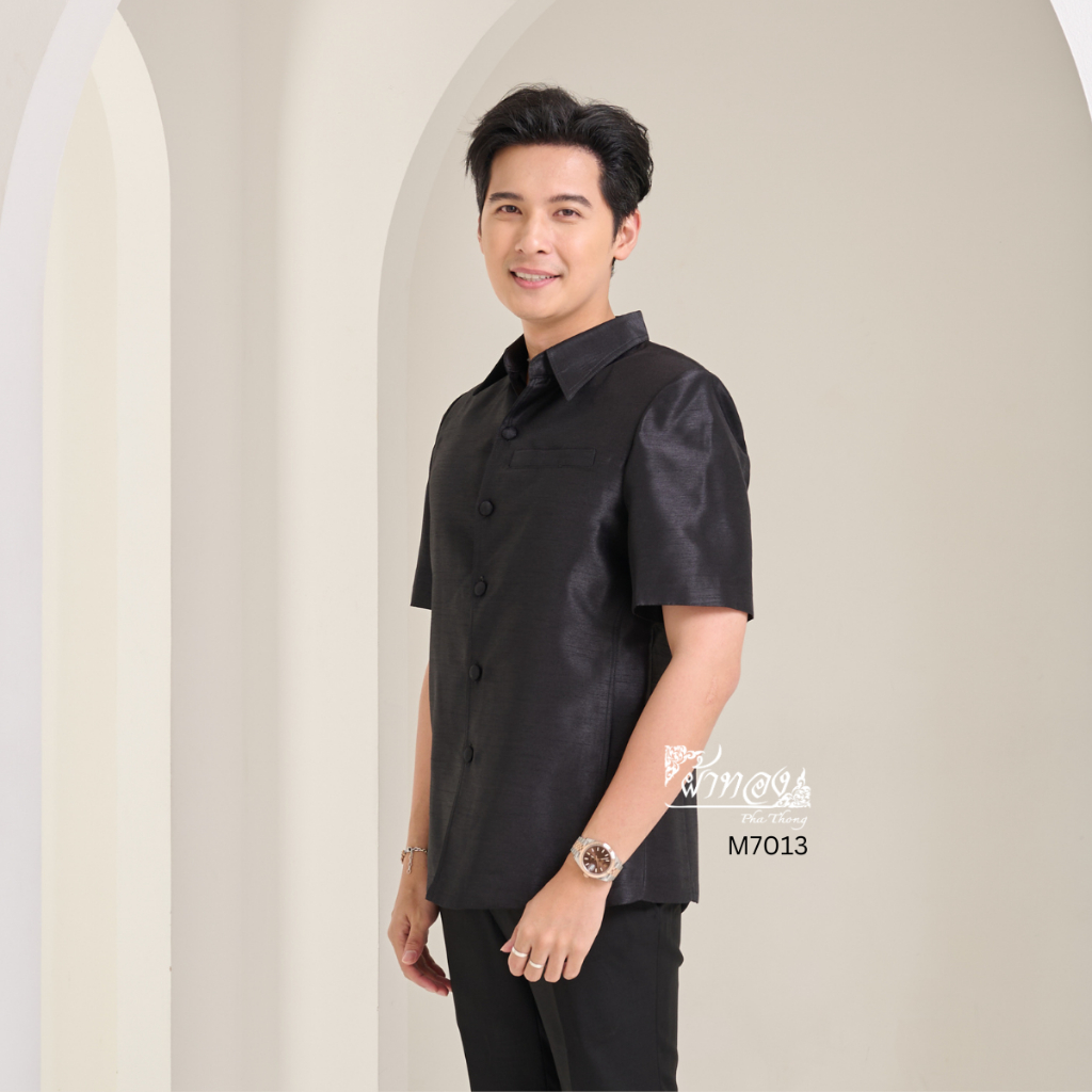 เสื้อสูทไหมแพรทอง สีดำ