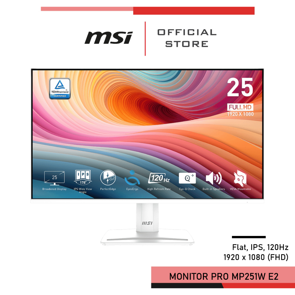 MSI PRO MP251W E2 Monitor จอคอมพิวเตอร์ สีขาว 24.5" 1920 x 1080 (FHD) IPS 120Hz