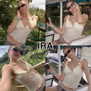 BY IRA 🔥พร้อมส่ง🔥(2025.3) Davi top ใหม่แฟชั่นหวานน่ารัก Slim Fit ถัก V คอ All Match สายคล้องคอเสื้อกล้าม Camisole