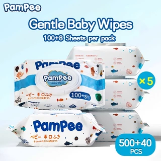 (500+40 แผ่น) Pampee ทิชชู่เปียกสำหรับเด็ก 5แพ็ค Baby Wipes แพ็ค กระดาษเปียก ทิชชู่เปียกเด
