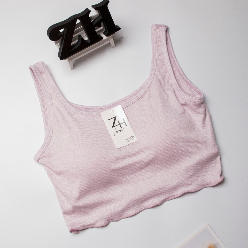 ZH.3136 เสื้อกล้ามฟองน้ำในตัว ครอปตัวสั้นเนื้อผ้าฝ้ายพร้อมส่ง - รูปที่ 4