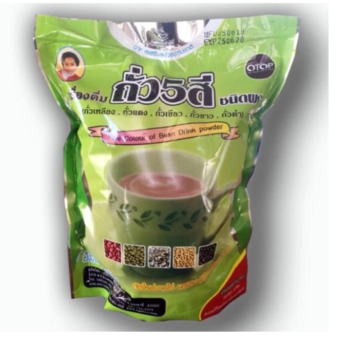 ถั่ว 5 สี ชนิดผง(ถั่วเหลือง ถั่วเเดง ถั่วเขียว ถั่วขาว ถั่วดำ) แม่อุษา 165 กรัม (ตักชง)