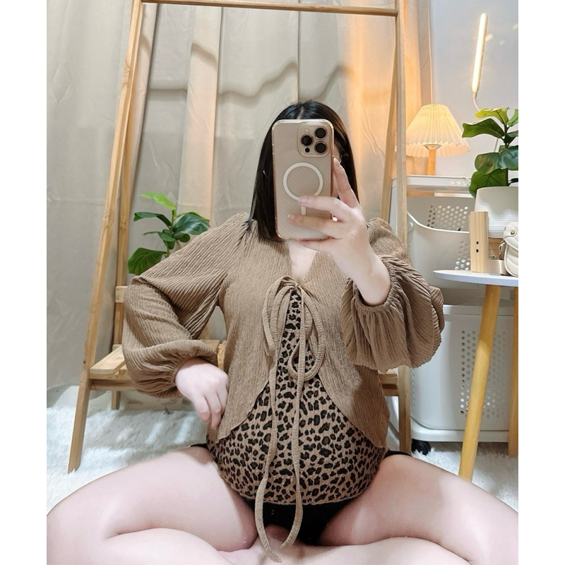 025 เสื้อสาวอวบ ทูโทนลายเสือ :อก34-44