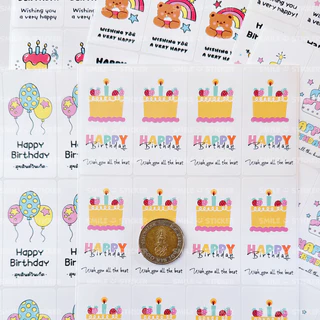 SmileSticker สติ๊กเกอร์วันเกิด Happy Birthday แพ็ก 48 ดวง ขนาด 3x6cm กันน้ำ เข้าตู้แช่ ตู้เย็นได้