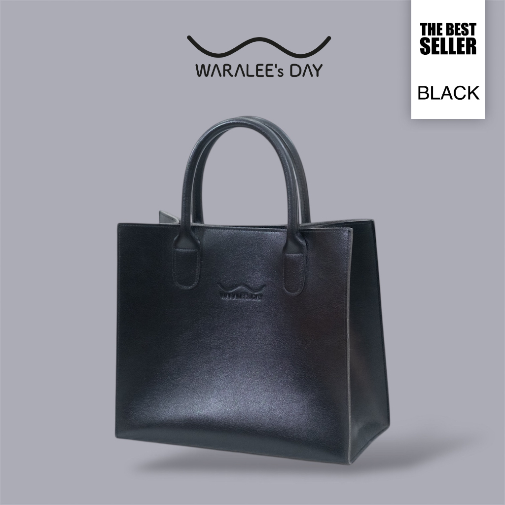 Waralee's Day - Junior Tote กระเป๋าหนังสีดำ ใส่ของใช้ iPad ขวดน้ำ กระเป๋าสตางค์ โทรศัพท์ เท่สุดๆ