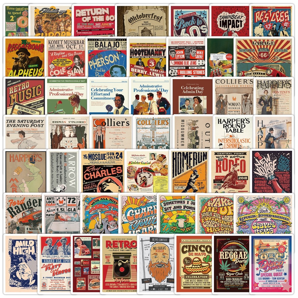 💥พร้อมส่ง💥Vintage poster โปสเตอร์ USA movie poster Disney Alice mickey สติ๊กเกอร์ sticker 50ชิ้น