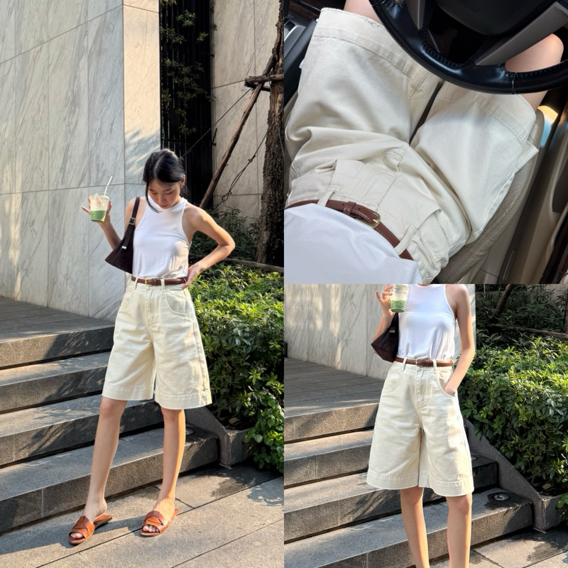 Ivory Shorts l กางเกงขาสั้นยีนส์สีครีมอ่อน