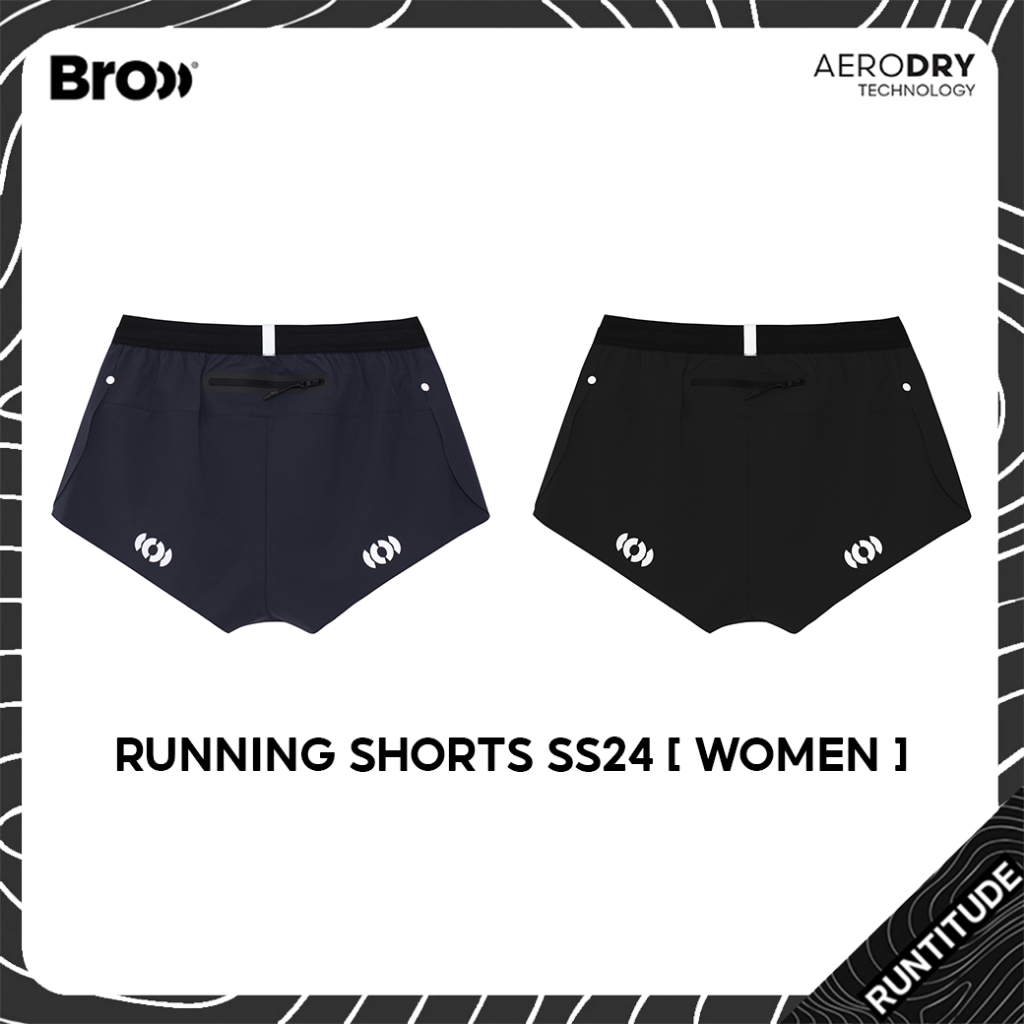 BROOO กางเกงวิ่ง RUNNING SHORTS SS24 WOMEN [ Black & Navy ] กางเกงวิ่งผู้หญิง