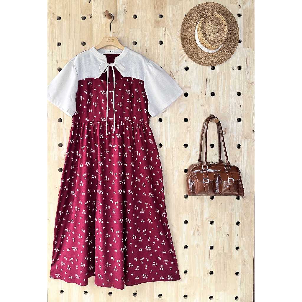 🎀✨เดรสไคลี่ PLUS SIZE สกรีนลายดอกไม้ มียางยืดตรงเอวด้านหลัง  #291✨🎀
