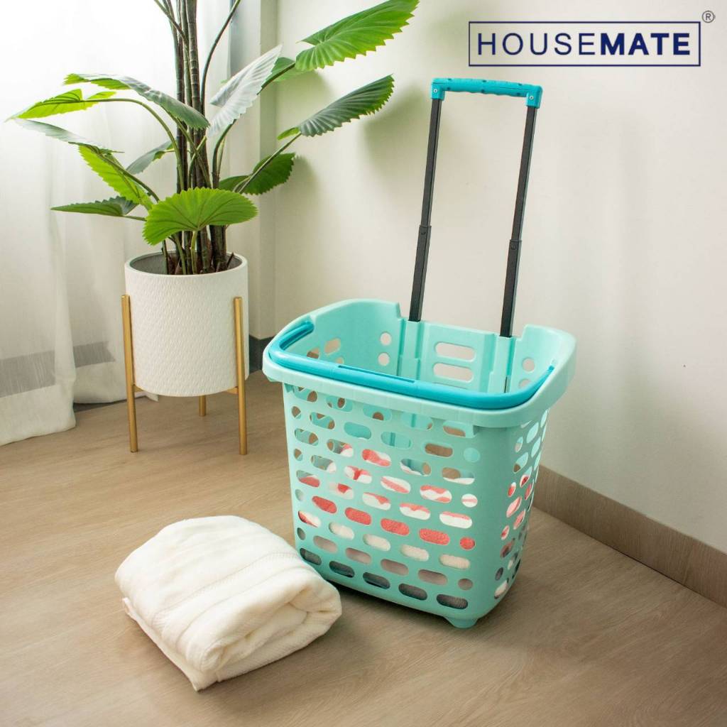 PB-623 ตะกร้าล้อลาก ตะกร้าใส่ผ้า มีล้อ หูหิ้ว ที่จับลาก ( พร้อมส่ง )