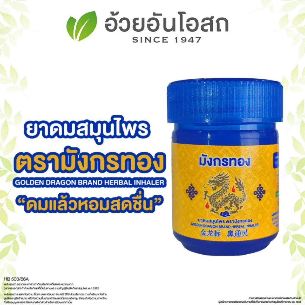 (ยกแพ็ค 6 กระปุก) ยาดมสมุนไพร ตรามังกรทอง อ้วยอันโอสถ Golden Dragon brand herbal inhaler