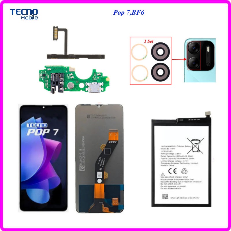 อะไหล่ Tecno Pop 7,BF6,สายแพร,กระจกเลนส์กล้อง,หน้าจอ LCD.,แบตเตอรี่(BL-49NT)