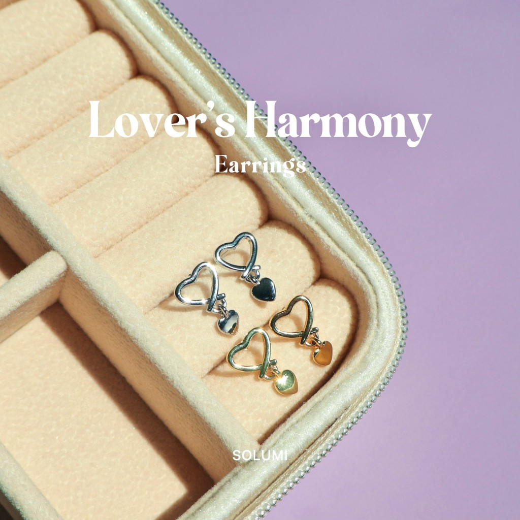 ต่างหูรูปหัวใจ SOLUMI Lover's Harmony earrings แพ้ง่ายใส่ได้ Nickel free