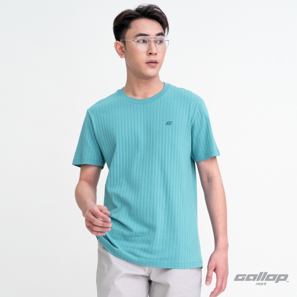 GALLOP : เสื้อยืดคอกลมผ้าชักร่องผู้ชาย (Rib) สีพื้น รุ่น GT9185 สี Sea Blue - ฟ้าน้ำทะเล / ราคาปกติ 890.-