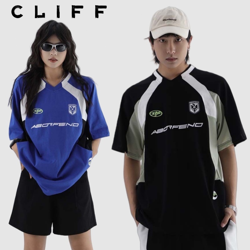 CLIFF แขนสั้น แขนสั้นพิมพ์ลาย ยอดนิยมสไตล์อเมริกัน กีฬาระบายอากาศ แฟชั่น ชุดคู่รัก