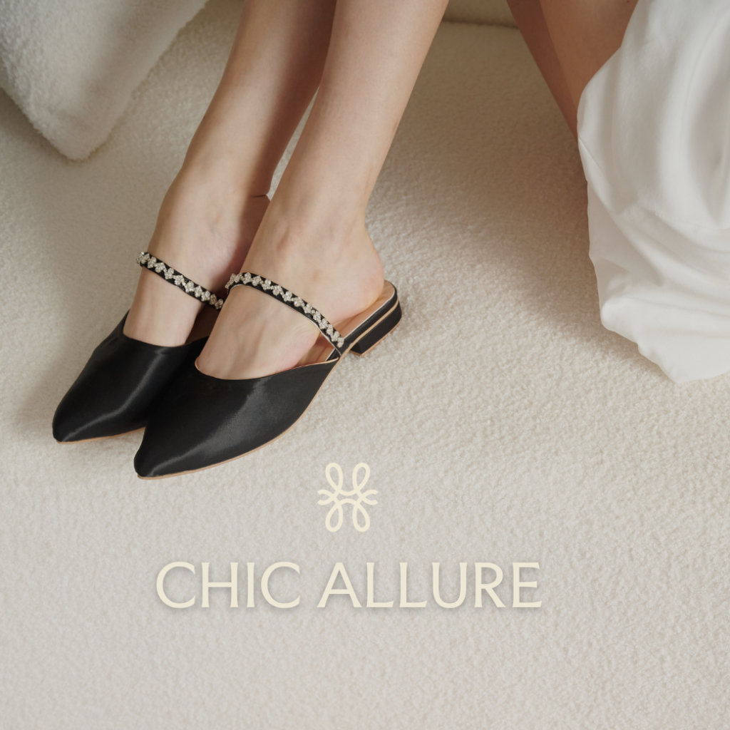 MiniB "Chic Allure" #mnb094 - รองเท้าคัชชูหัวแหลมผ้าซาติน สายคาดเพชร