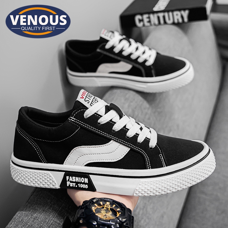 【Venous】2025 รองเท้าผ้าใบสีดำสำหรับผู้ชาย รองเท้าผ้าใบสำหรับผู้ชายแบบเกาหลีแท้ รองเท้าผ้าใบผู้ชายแบบตัดต่ำ