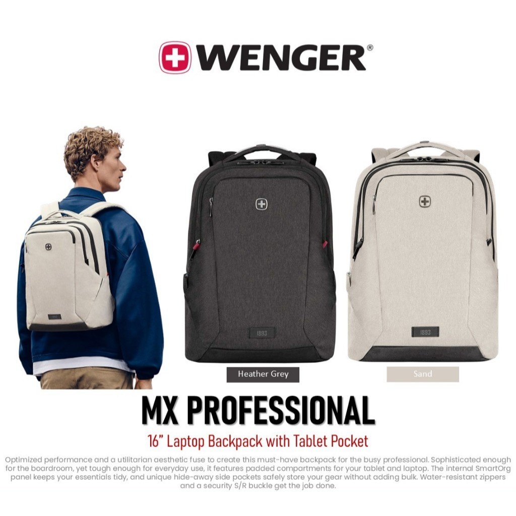Wenger MX Professional 16” Laptop Backpack (611641/653500) กระเป๋าเป้ สะพายหลัง ใส่โน๊ตบุ๊ค 16"