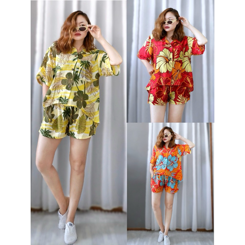 เสื้อเชิ้ตลายซัมเมอร์แถมกางเกงขาสั้น