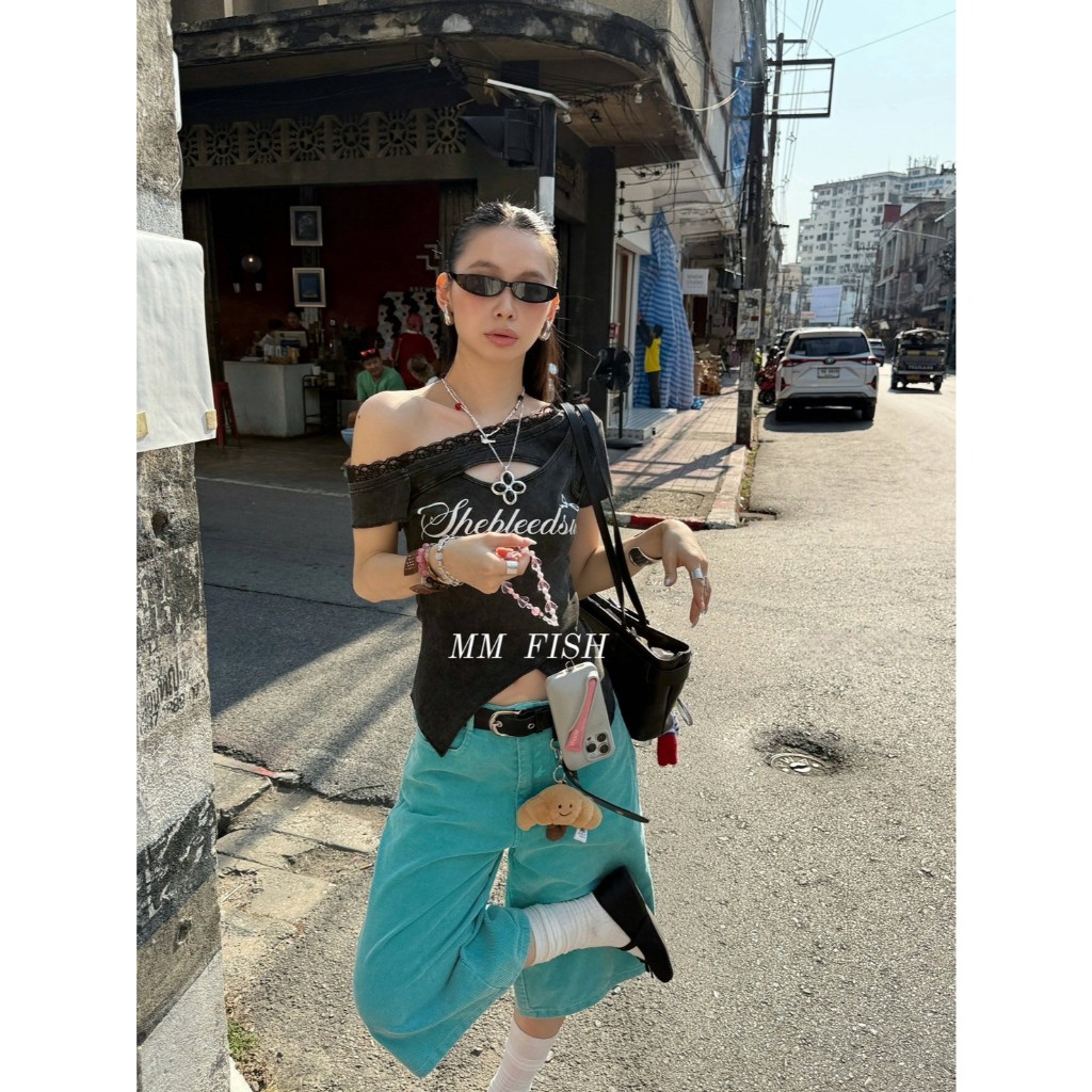 เสื้อปาดไหล่ลูกไม้สุดชิค TAG MM FISH🇰🇷