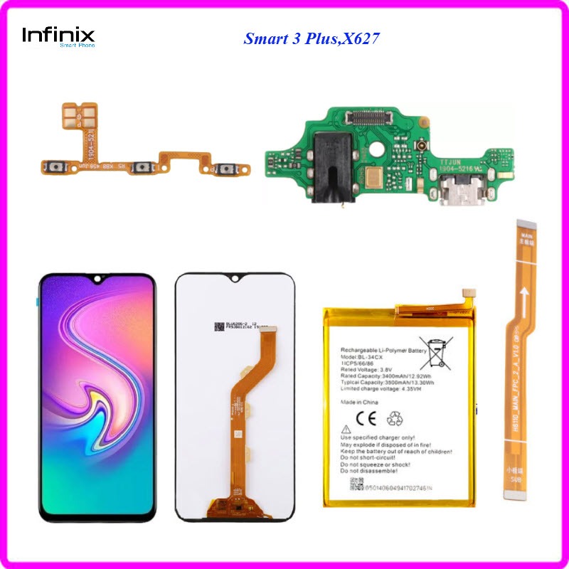อะไหล่ infinix Smart 3 Plus,X627,สายแพร/หน้าจอ LCD./แบตเตอรี่(BL-34CX)