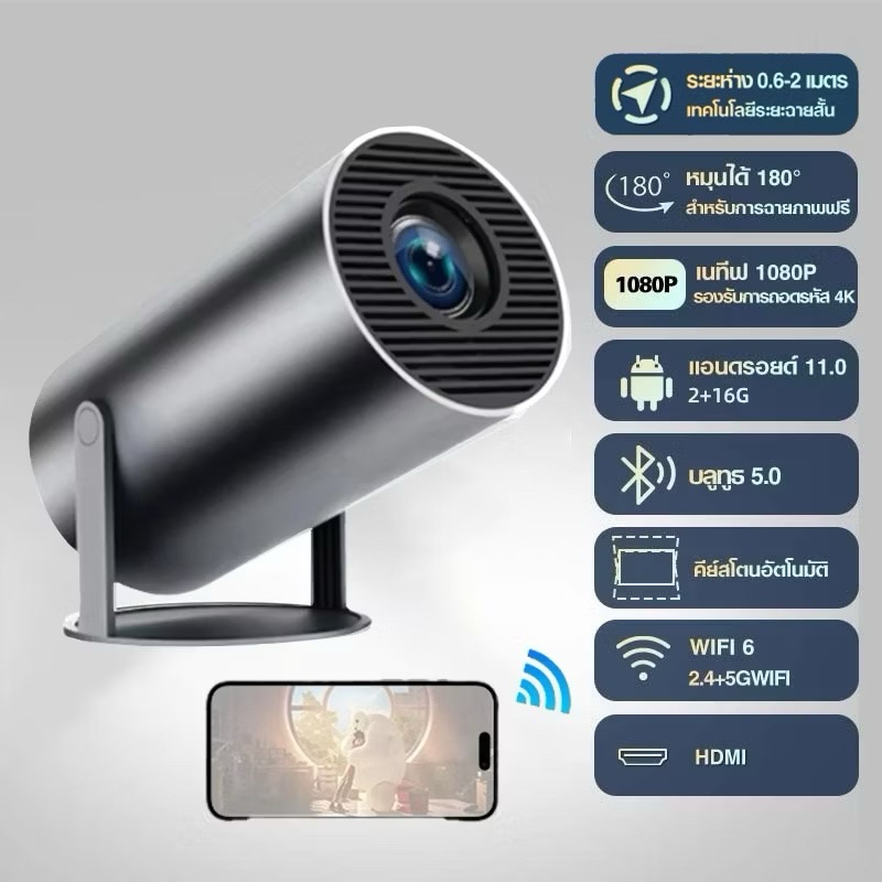 โปรเจคเตอร์มินิ projector HY300 PRO โปรเจคเตอร์ดูหนัง WiFi 1920*1080P HD รองรับการแชร์หน้าจอมือถือ พ