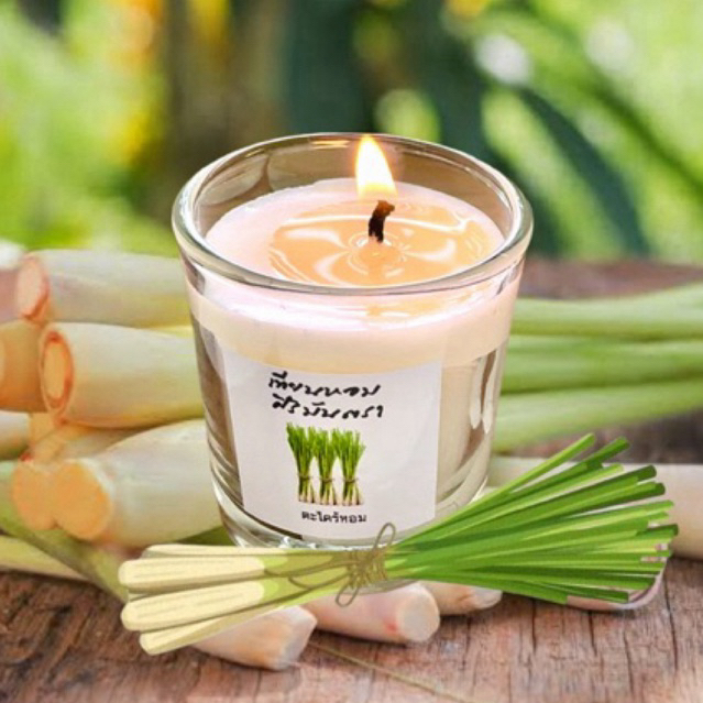 เทียนหอมกลิ่นตะไคร้หอม เทียนหอมกลิ่นตะไคร้บ้าน ออแกนิก100% กลิ่นจาก Essential oil ตะไคร้แท้