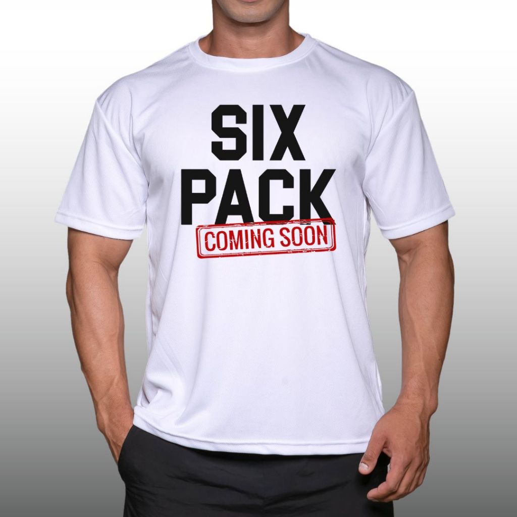 SIX PACK COMING SOON เสื้อยืดแขนสั้นผู้ชาย Men’s Gym Workout Bodybuilding Muscle T-Shirt
