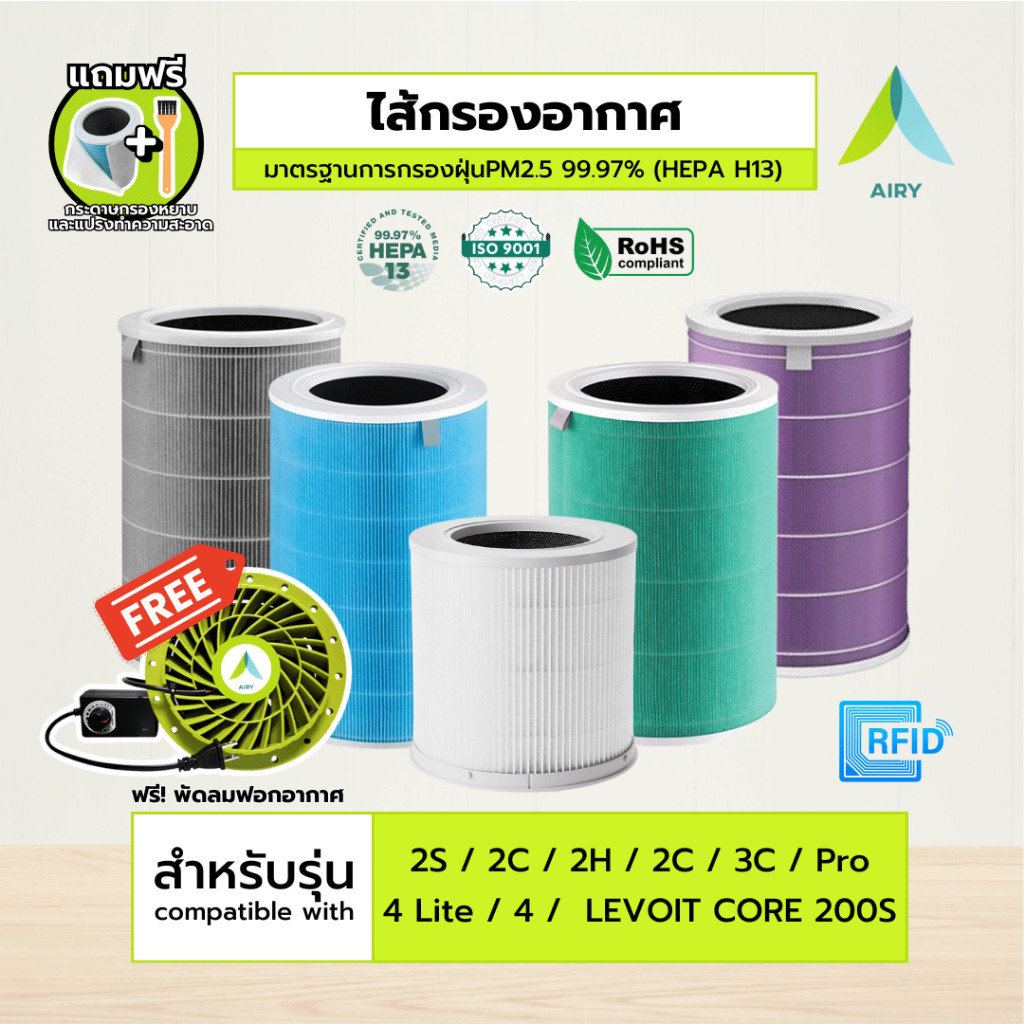 (ฟรี! เครื่องฟอกDIY) MI ไส้กรองอากาศ ไส้กรอง PM 2.5 กลิ่น ไวรัส อากาศ รุ่น 1 2 2S 2H 3H 4 4lite Pro