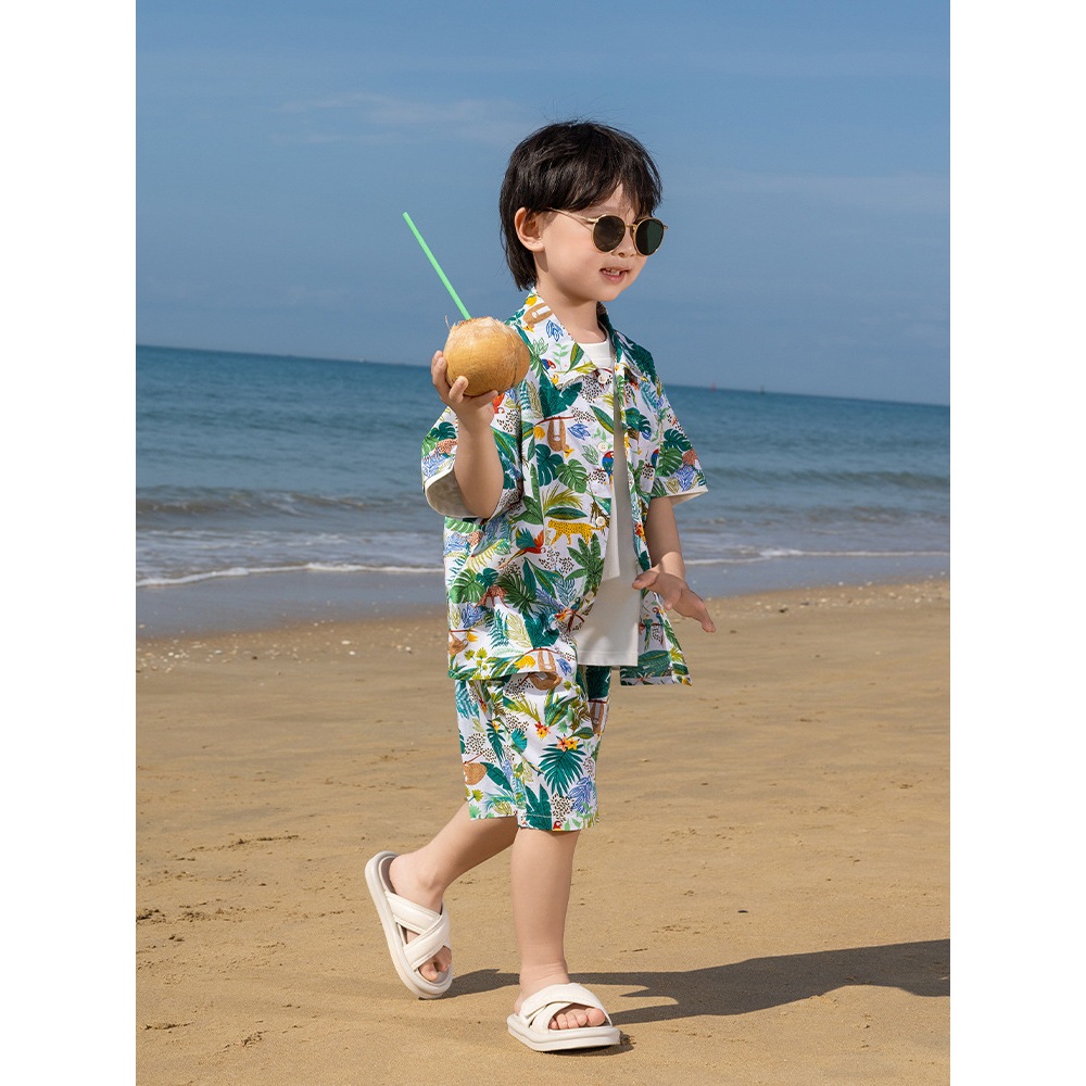 KIDSZONE ชุดเซ็ต 2 ชิ้นลายดอกเด็กผู้ชาย เสื้อ+กางเกงขาสั้น รุ่น A0906