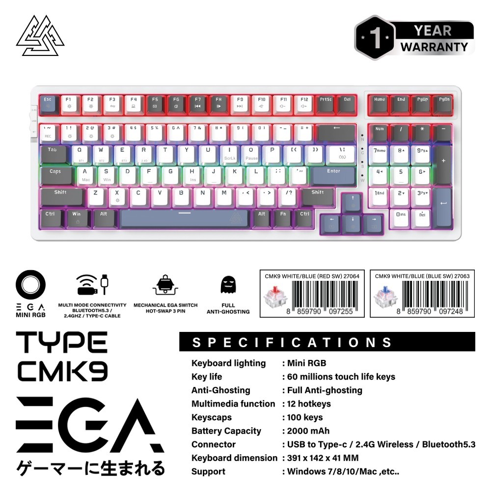 คีย์บอร์ดเกมมิ่งไร้สาย EGA CMK9 CMK10 Mechanical Wireless Bluetooth Keyboard Hot-Swap ประกันศูนย์ 1-2 ปี - รูปที่ 2