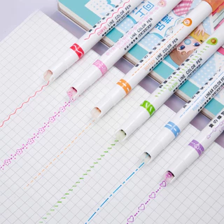 （6 ด้าม）ปากกามาร์กเกอร์ ไฮไลท์ Curve PENลูกกลิ้ง แบบเส้นคู่ ตกแต่ง DIY ไดอารี่ เน้นข้อความ เครื่องเขียนนักเรียนCurve Sha