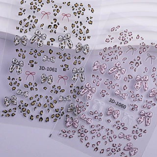 สติกเกอร์โบว์ลายเสือ ติดหน้าเล็บ สินค้าพร้อมส่ง